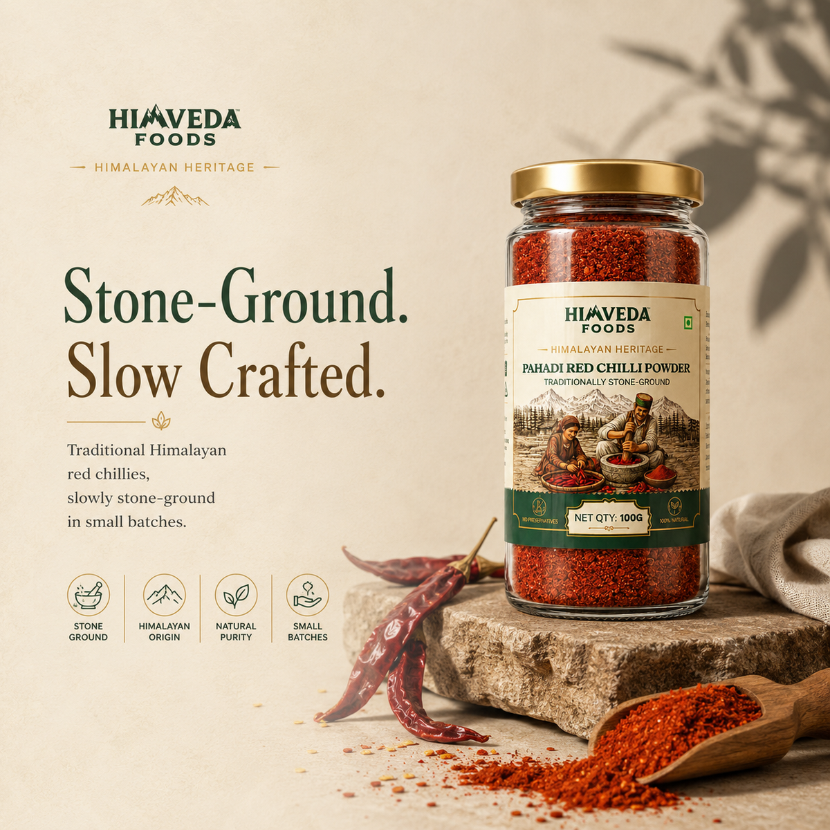 Pahadi Red Chilli Powder — Stone Ground, 100g