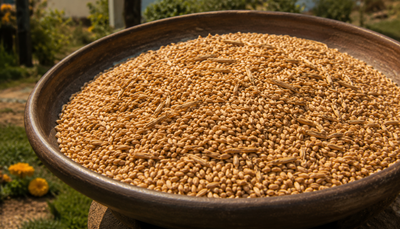 Sun drying grains
in the courtyard