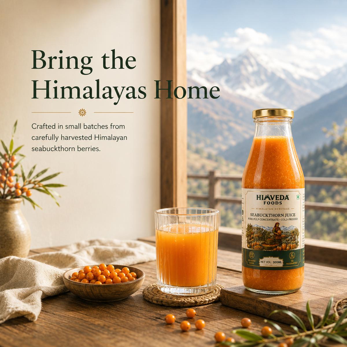 Sea Buckthorn Pulp, 300ml (Juice) (Rich in Vitamin C, Omega 3,6,7 and 9 and Antioxidants)