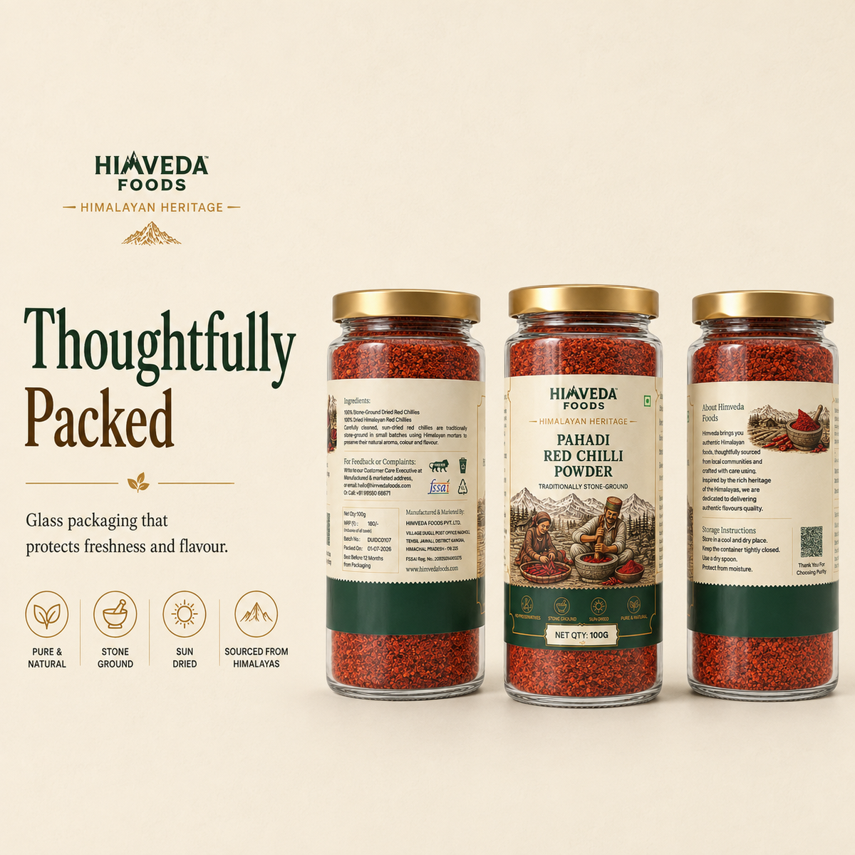 Pahadi Red Chilli Powder — Stone Ground, 100g