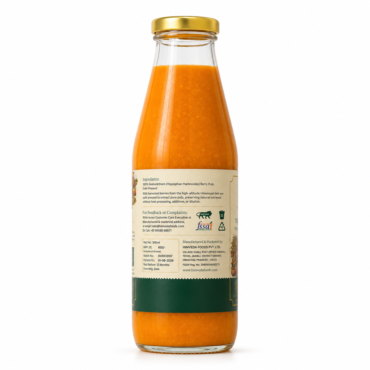 Sea Buckthorn Pulp, 300ml (Juice) (Rich in Vitamin C, Omega 3,6,7 and 9 and Antioxidants)